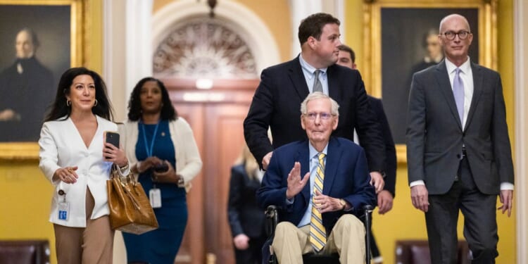 Sen. Mitch McConnell arrives for a vote at the U.S. Capitol on Sept. 14, 2026, in Washington, D.C.