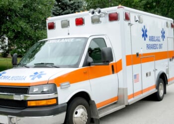 A stationary ambulance.