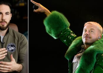 Dearborn, Michigan, Mayor Abdullah Hammoud, left, extended the invitation to rapper, singer, dancer, and DJ Benjamin Haggerty, known as Macklemore.
