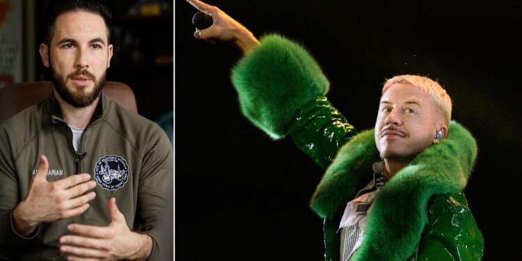 Dearborn, Michigan, Mayor Abdullah Hammoud, left, extended the invitation to rapper, singer, dancer, and DJ Benjamin Haggerty, known as Macklemore.