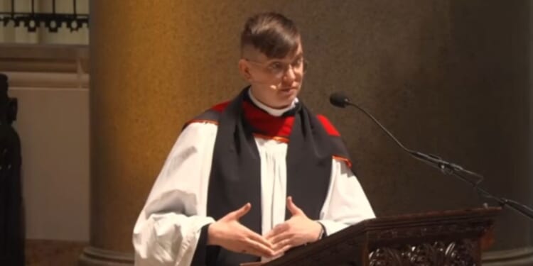 Flourish Klink, an Episcopal priestess in New York City, is seen in a Sept. 23, 2026, video posted to social media.