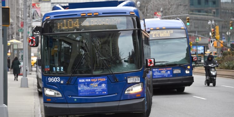 New York City's Metropolitan Transit Authority buses are pictured in a 2023 file photo.