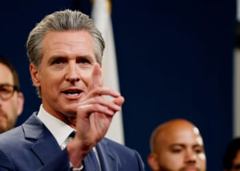 California Gov. Gavin Newsom holds a bill signing event related to redrawing the state’s congressional maps on Aug. 21, 2025, in Sacramento, California.