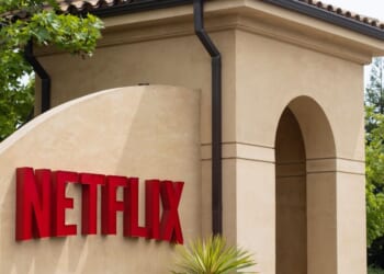 The main entrance to the Netflix headquarters in Los Gatos, California.