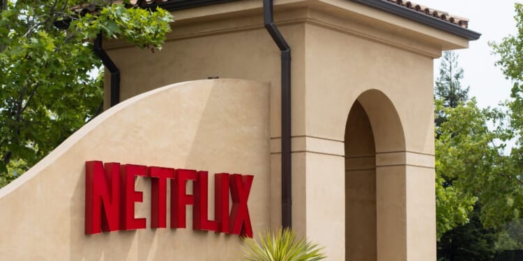 The main entrance to the Netflix headquarters in Los Gatos, California.