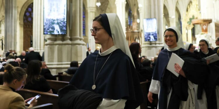 Nuns line up in St. Patrick's Cathedral in New York on February 5, 2026.