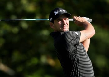 Alejandro Tosti of Argentina hits a tee shot on the 10th hole during the first round of the Biltmore Championship Asheville 2026 at The Cliffs at Walnut Cove on Sept. 17, 2026, in Arden, North Carolina.