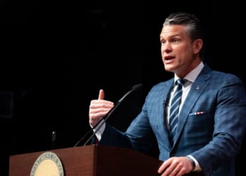 Secretary of War Pete Hegseth speaks during a Mexican Border Defense Medal Ceremony at the Pentagon in Washington, D.C., on July 27, 2026.