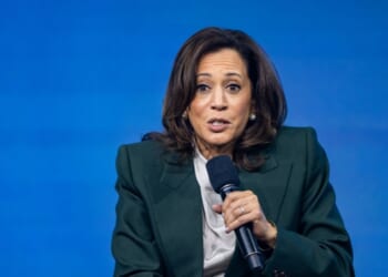 Former Vice President Kamala Harris speaks on stage during the Austrian World Summit at Hofburg Congress Center on June 16, 2026, in Vienna, Austria.