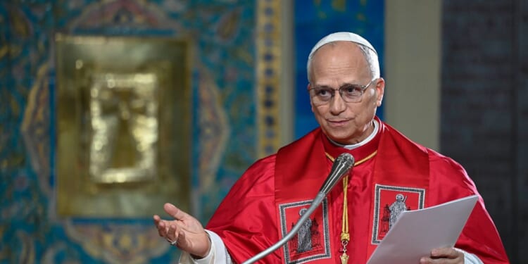 Pope Leo XIV meets with members of the community in Algiers at the Basilica of Our Lady of Africa on April 13, 2026, in Algiers, Algeria.