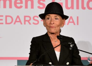 Judge Judy Sheindlin, pictured on stage during the Women's Guild Cedars-Sinai Spring luncheon at The Beverly Hills Hotel in May 2025.
