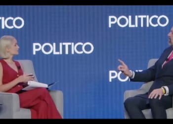 Sebastian Gorka sits down for an interview at the POLITICO Security Summit on May 15, 2025.