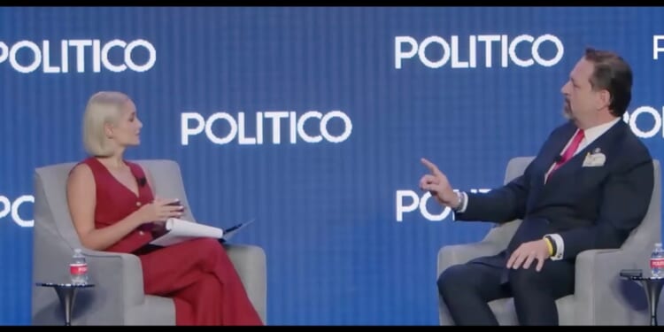 Sebastian Gorka sits down for an interview at the POLITICO Security Summit on May 15, 2025.
