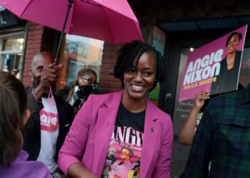 Democratic U.S. Senate candidate, Florida state Rep. Angie Nixon, visits the Little Havana neighborhood as she campaigns on Aug. 29, 2026, in Miami, Florida.