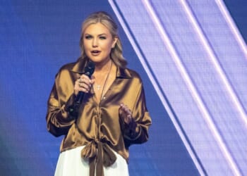 Erika Kirk speaks at Turning Point USA's annual AmericaFest conference, in remembrance of late right-wing political activist Charlie Kirk, in Phoenix, Arizona, on Dec. 21, 2025.