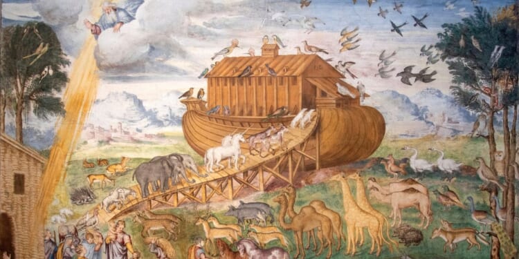 A painting of Noah's ark as seen in the church of San Maurizio al Monastero Maggiore in Italy.
