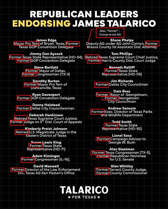 GOP 'Leaders' Endorsing Talarico
