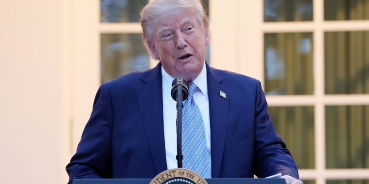 President Donald Trump speaks to reporters at a dinner in the Rose Garden of the White House on Sept. 17, 2026 in Washington.