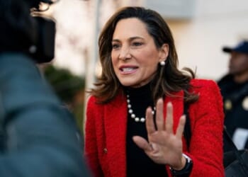 United States Rep. Maria Salazar (R-FL) speaks to the press on March 25, 2025 on White House grounds in Washington, D.C.