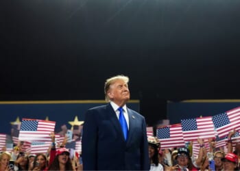 President Donald Trump walks on stage to speak on the first day of the 2026 Republican National Convention at the American Airlines Center on Sept. 9, 2026, in Dallas, Texas.