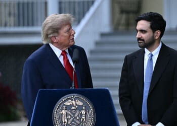 President Donald Trump speaks with New York City Mayor Zohran Mamdani during a press conference at Gracie Mansion in New York, on Sept. 21, 2026.