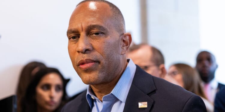 Democratic House Minority Leader Hakeem Jeffries of New York speaks to reporters Aug. 31 after a news conference in the U.S. Capitol in Washington, D.C.