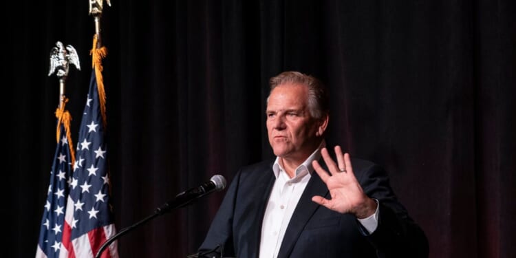 U.S. Senate candidate Mike Rogers speaks at his election watch party on Nov. 5, 2024, in Novi, Michigan.