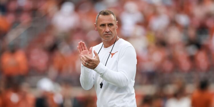 Head coach Steve Sarkisian of the Texas Longhorns walks on the field before the game against the UTSA Roadrunners at Darrell K Royal-Texas Memorial Stadium on Sept. 19, 2026, in Austin, Texas.