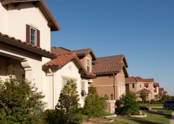 Houses in an affluent neighborhood in Las Colinas, a suburb of Dallas, Texas.