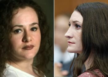 Convicted murderer Christa Pike, left, likens her case to that of Lindsay Clancy, right, who admitted to strangling her three young children but sought exoneration because she claimed she suffered from postpartum psychosis.